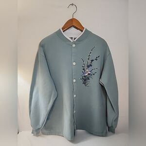 Vtg Art Unlimited Sweatshirt Jacket Sage Green 2XL Blue Birds Vermont USA 90s
